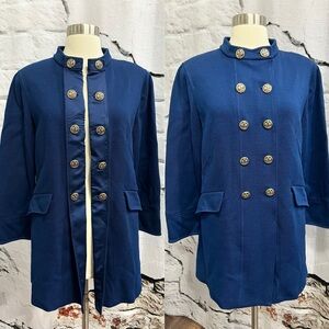 St. John Marine‎ Blue Wool Long Sweater Coat Jacket Military Style Nautical